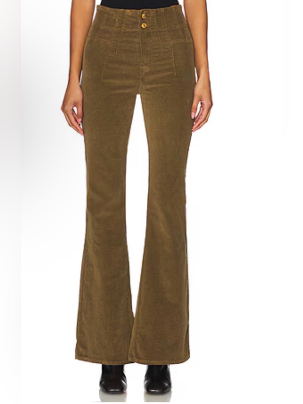 Free People We The Free olive green high rise corduroy flare pants size 29